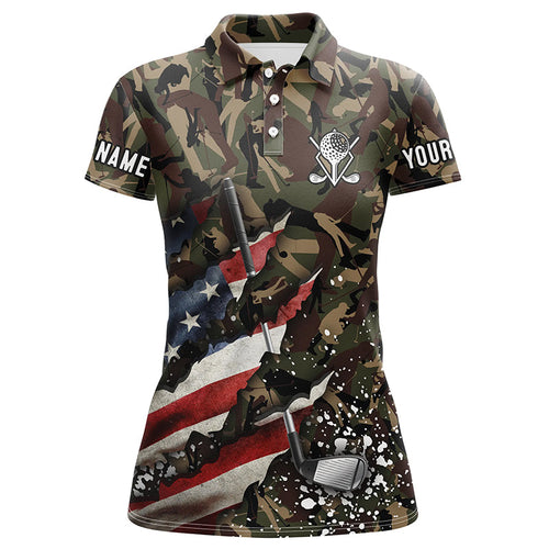 American Flag Golf clubs Camo Womens golf polo shirts custom patriotic golf apparel for ladies NQS8069