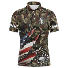 Load image into Gallery viewer, American Flag Golf clubs Camo Mens golf polo shirts custom patriotic golf apparel for men NQS8069