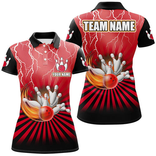 Women Bowling Shirts Custom lightning storm vintage Bowling Team Jersey, gift for Bowlers | Red NQS8282