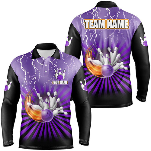 Mens Bowling Shirts Custom lightning storm vintage Bowling Team Jersey, gift for Bowlers | Purple NQS8283