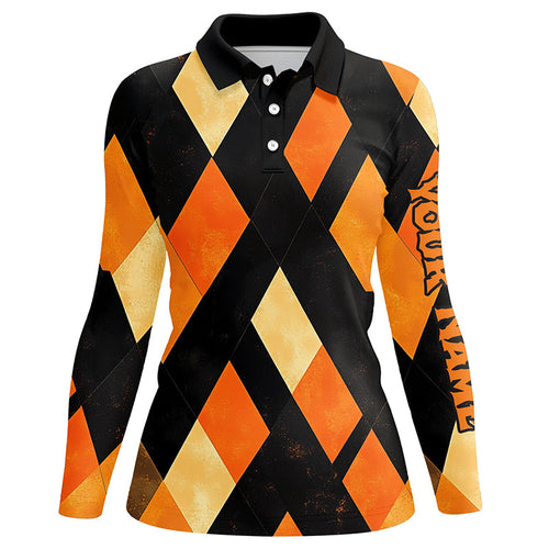 Black and orange argyle pattern Women golf polo shirts custom ladies halloween golf shirt NQS8290