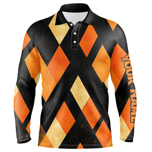 Black and orange argyle pattern Men golf polo shirts custom Halloween golf shirts for men NQS8290