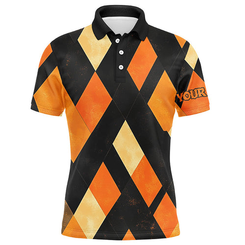 Black and orange argyle pattern Men golf polo shirts custom Halloween golf shirts for men NQS8290