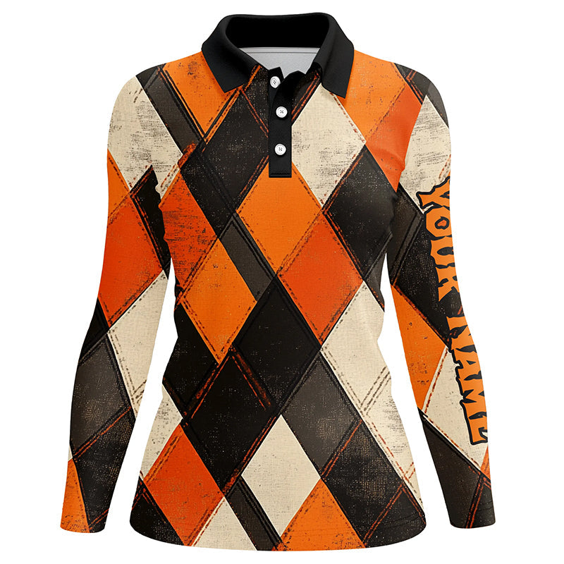 Orange argyle pattern Women golf polo shirts custom ladies halloween golf shirt NQS8291
