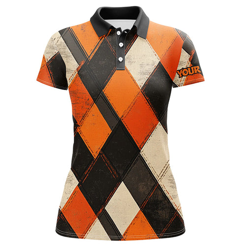 Orange argyle pattern Women golf polo shirts custom ladies halloween golf shirt NQS8291