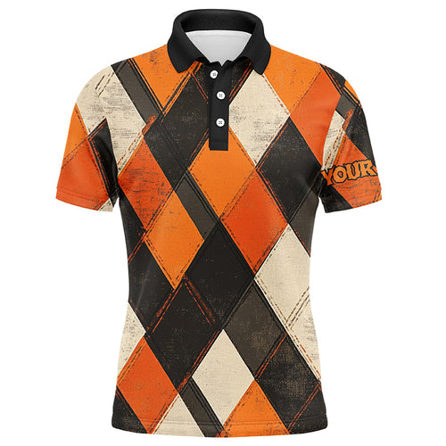 Orange argyle pattern Men golf polo shirts custom Halloween golf shirts for men NQS8291