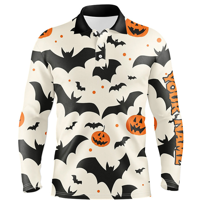 Bats and Pumpkin Halloween pattern Men golf polo shirts custom Halloween golf shirts for men NQS8294