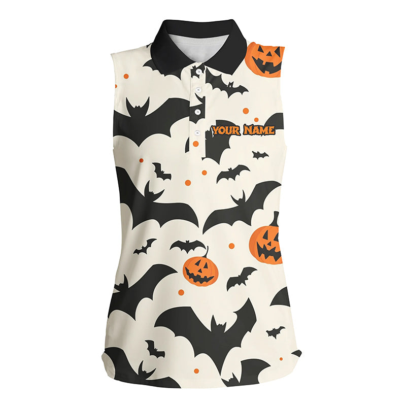 Bats and Pumpkin Halloween pattern Womens sleeveless polo shirts custom ladies halloween golf shirt NQS8294