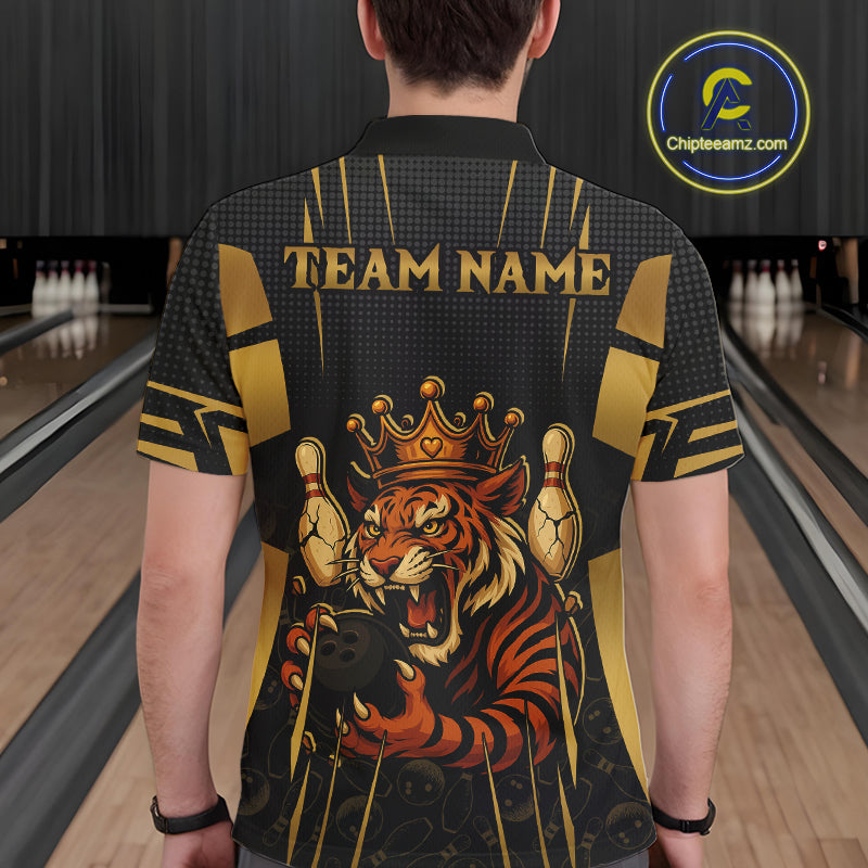 Personalized Black and Gold Tiger Bowling Shirt For Mens Custom Team bowling jerseys, gift for Bowler NQS10474