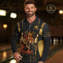 Load image into Gallery viewer, Personalized Black and Gold Tiger Bowling Shirt For Mens Custom Team bowling jerseys, gift for Bowler NQS10474