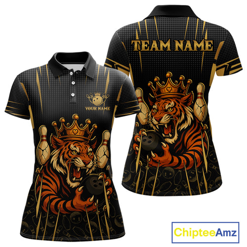 Personalized Black and Gold Tiger Bowling Shirt For Women Custom Team bowling jersey, gift for Bowler NQS10474