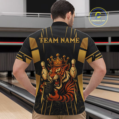 Personalized Black and Gold Tiger Bowling Shirt For Mens Custom Team bowling jerseys, gift for Bowler NQS10474