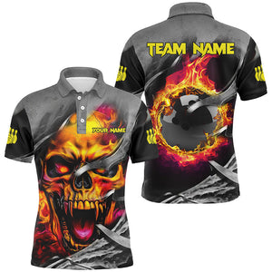 Flame Skull Bowling Shirts For Men Custom Halloween Bowling Team Jerseys, bowling gifts for him NQS8503