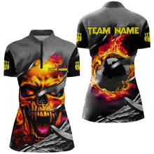 Load image into Gallery viewer, Flame Skull Bowling Shirts For Women Custom Halloween Bowling Team Jerseys, bowling gift for her NQS8503