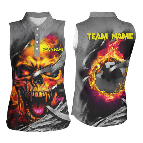 Flame Skull Bowling sleeveless polo Shirts Custom Halloween Bowling Team Jerseys, bowling gift for her NQS8503