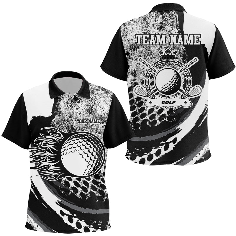 Black and White grunge Flame golf ball custom Kid golf polos shirt, golf outfit for kid NQS8506