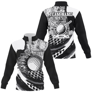 Black and White grunge Flame golf ball custom Quarter zip golf sweatshirt, golf sweater outfit NQS8506