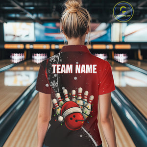 Custom Funny Christmas Bowling Shirts For Women, Black & Red Gradient Xmas Bowling Outfit Bowler Gift NQS10692
