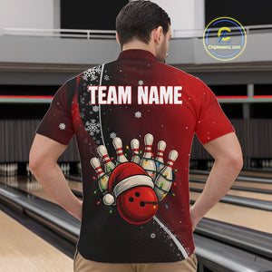Custom Funny Christmas Bowling Shirts For Men, Black and Red Gradient Xmas Bowling Outfit Bowler Gift NQS10692
