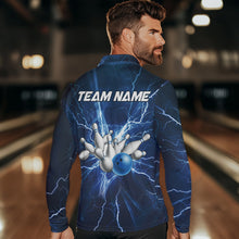 Load image into Gallery viewer, Mens polo bowling shirts Custom blue lightning thunder Bowling Team Jersey, gift for team Bowlers NQS6638