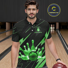 Load image into Gallery viewer, Custom Black and Green Bowling Polo, Quarter Zip Shirts for Men, Team Bowling League Jersey NQS10893