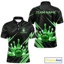 Load image into Gallery viewer, Custom Black and Green Bowling Polo, Quarter Zip Shirts for Men, Team Bowling League Jersey NQS10893