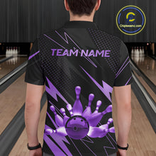 Load image into Gallery viewer, Custom Black and Purple Bowling Polo, Quarter Zip Shirts for Men, Team Bowling League Jersey NQS10894