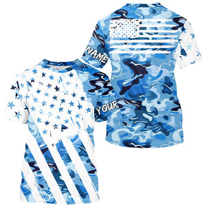 American flag Blue camo fishing personalized patriotic UV Protection camouflage Fishing jerseys NQS8969