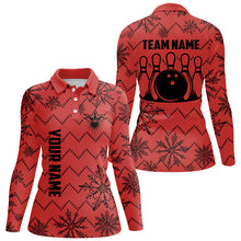 Load image into Gallery viewer, Red Ugly Christmas snowflake pattern Women Bowling Polo, 1/4 zip shirt Custom Xmas Team Bowling Jersey NQS8972