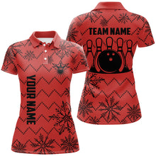 Load image into Gallery viewer, Red Ugly Christmas snowflake pattern Women Bowling Polo, 1/4 zip shirt Custom Xmas Team Bowling Jersey NQS8972