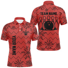 Load image into Gallery viewer, Red Ugly Christmas snowflake pattern Men Bowling Polo, 1/4 zip shirts Custom Xmas Team Bowling Jersey NQS8972