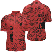 Load image into Gallery viewer, Red Ugly Christmas snowflake pattern Men Bowling Polo, 1/4 zip shirts Custom Xmas Team Bowling Jersey NQS8972