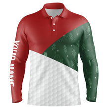 Load image into Gallery viewer, Red, White and Green Christmas pattern Mens golf polo shirt custom Christmas golf outfits for mens NQS8974