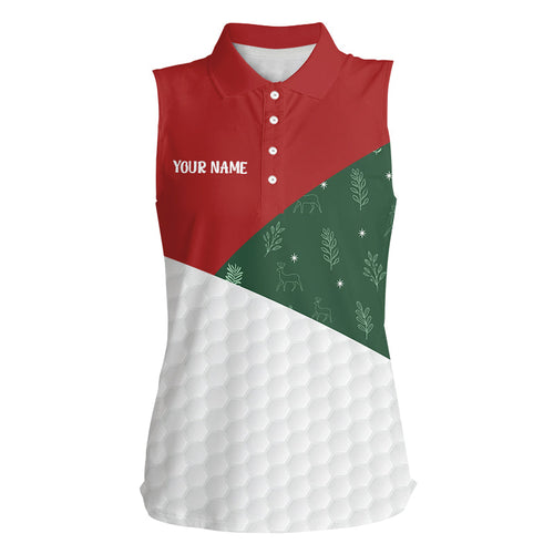 Red, White and Green Christmas pattern Women sleeveless polo Shirt  custom Christmas golf clothes NQS8974