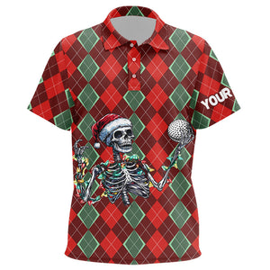 Funny Skull Christmas argyle plaid pattern Kid golf polo Shirts custom Xmas Kid golf outfits NQS8975