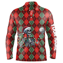 Load image into Gallery viewer, Funny Skull Christmas argyle plaid pattern Mens golf polo shirt custom Christmas golf outfits for mens NQS8975