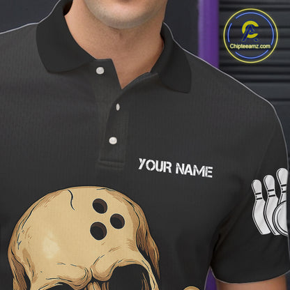 Personalized Skull Bowling Shirts For Men Custom Team's Name Skull Bowler Jerseys | Black NQS11081