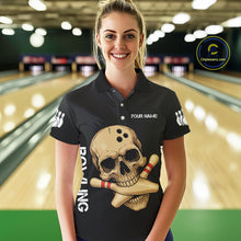 Load image into Gallery viewer, Personalized Skull Bowling Shirts For Women Custom Team&#39;s Name Skull Bowler Jerseys | Black NQS11081