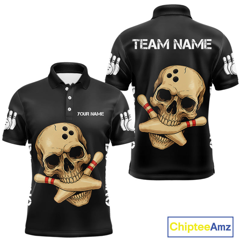 Personalized Skull Bowling Shirts For Men Custom Team's Name Skull Bowler Jerseys | Black NQS11081
