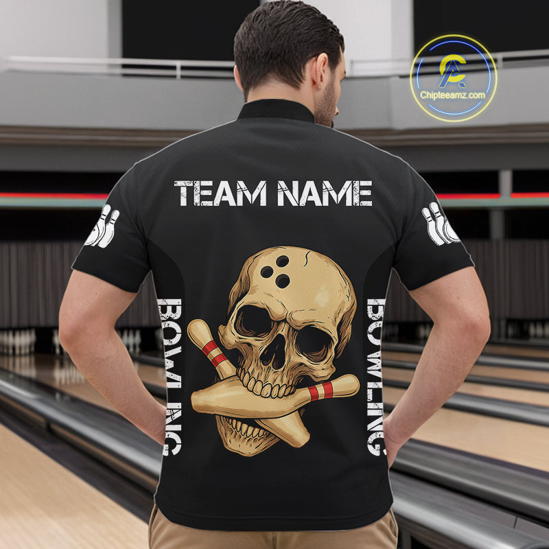 Personalized Skull Bowling Shirts For Men Custom Team's Name Skull Bowler Jerseys | Black NQS11081