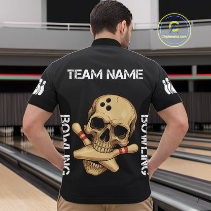 Personalized Skull Bowling Shirts For Men Custom Team's Name Skull Bowler Jerseys | Black NQS11081