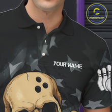 Load image into Gallery viewer, Personalized Black American Flag Skull Bowling Shirts For Men Custom Team&#39;s Name Skull Bowler Jerseys NQS11082