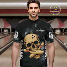 Load image into Gallery viewer, Personalized Black American Flag Skull Bowling Shirts For Men Custom Team&#39;s Name Skull Bowler Jerseys NQS11082