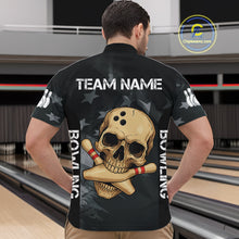 Load image into Gallery viewer, Personalized Black American Flag Skull Bowling Shirts For Men Custom Team&#39;s Name Skull Bowler Jerseys NQS11082