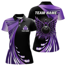 Load image into Gallery viewer, Black and Purple Bowling Ball and Pins wings Bowling Shirts for Women Custom Team Bowling Jerseys NQS9209