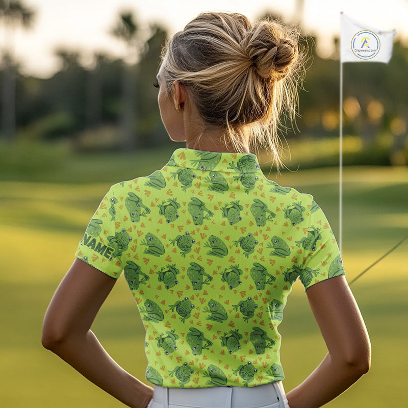 Funny Green Frog pattern Golf polo shirt for Women Custom ladies golf top, personalized golf gifts NQS11284