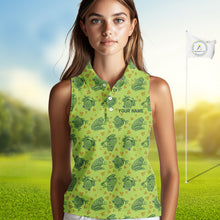Load image into Gallery viewer, Funny Green Frog pattern Women Sleeveless polo shirt Custom ladies golf top, personalized golf gifts NQS11284