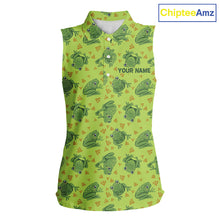 Load image into Gallery viewer, Funny Green Frog pattern Women Sleeveless polo shirt Custom ladies golf top, personalized golf gifts NQS11284