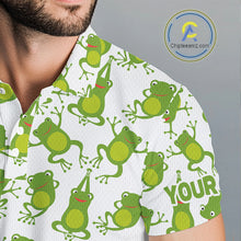Load image into Gallery viewer, Funny Green Frog pattern Mens Golf polo shirts Custom golf attire for men, gift for golfers NQS11285