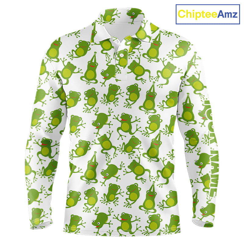 Funny Green Frog pattern Mens Golf polo shirts Custom golf attire for men, gift for golfers NQS11285